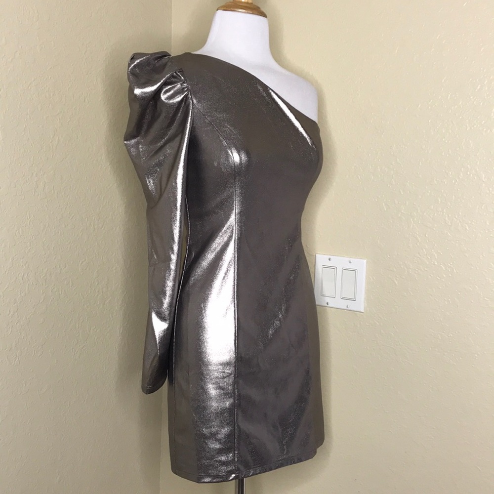 LOVERS + FRIENDS One Shoulder Silve Bodycon Dress XS - Picture 2 of 9